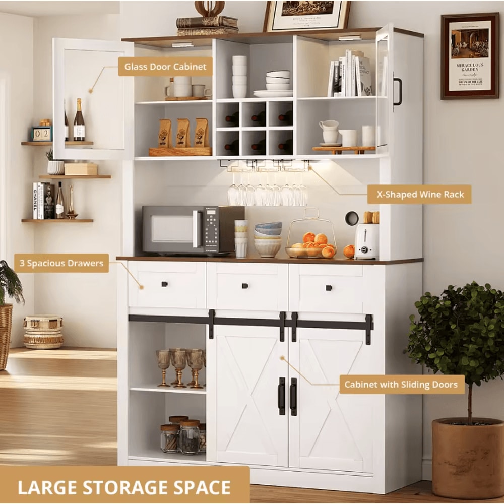 RusticHaven Farmhouse Bar Cabinet With Sliding Barn Doors Wine Storage 1