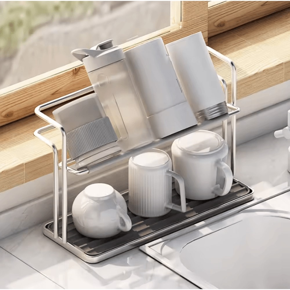 DryNest Stainless Steel Hanging Cup Rack DoubleLayer UpsideDown Mug Organizer 0