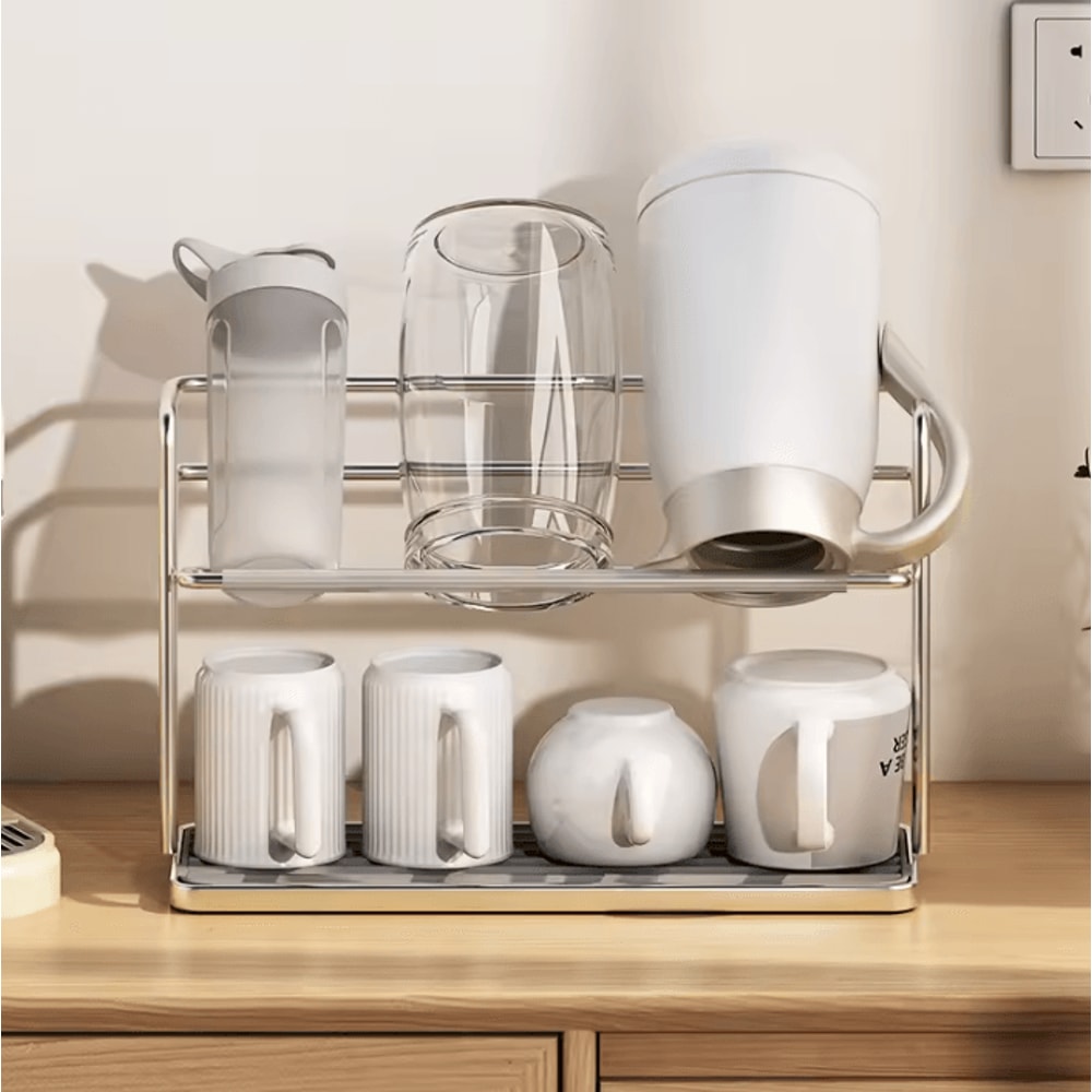 DryNest Stainless Steel Hanging Cup Rack DoubleLayer UpsideDown Mug Organizer 1