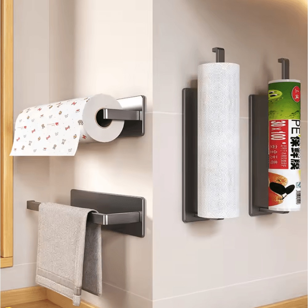 GripRoll Carbon Steel Paper Towel Fresh Film Holder SelfAdhesive Wall Rack 1