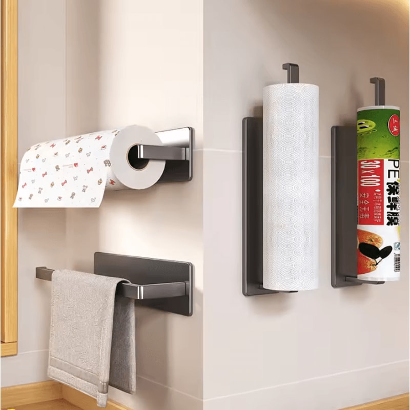 GripRoll Carbon Steel Paper Towel Fresh Film Holder SelfAdhesive Wall Rack 1