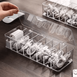 clearsync transparent cable organizer box – divided charger & accessory storage case