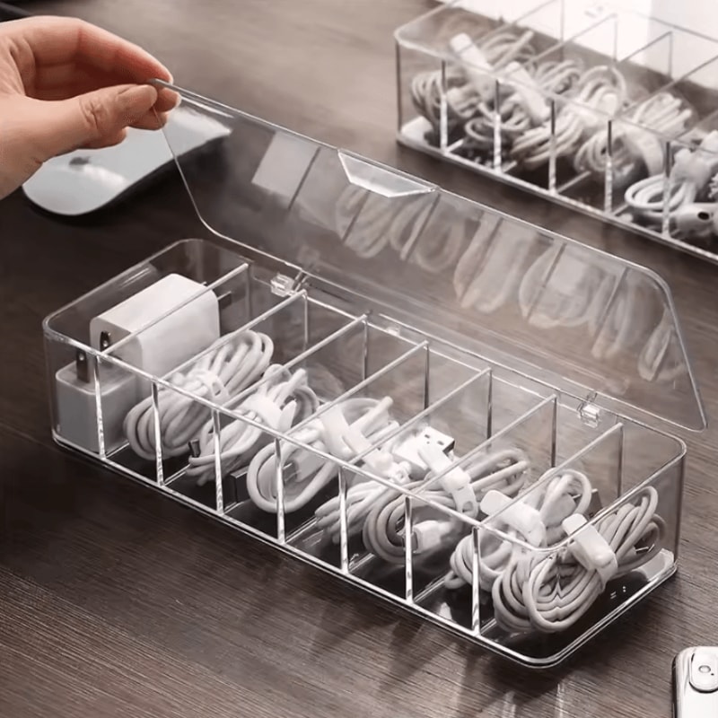 ClearSync Transparent Cable Organizer Box Divided Charger Accessory Storage Case 0