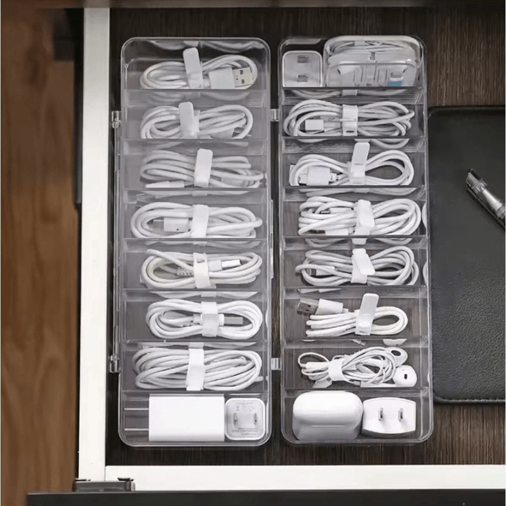 ClearSync Transparent Cable Organizer Box Divided Charger Accessory Storage Case 1