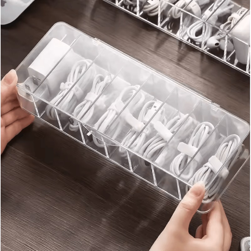 ClearSync Transparent Cable Organizer Box Divided Charger Accessory Storage Case 2