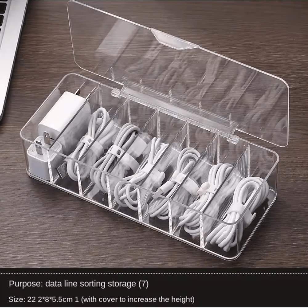 ClearSync Transparent Cable Organizer Box Divided Charger Accessory Storage Case 3