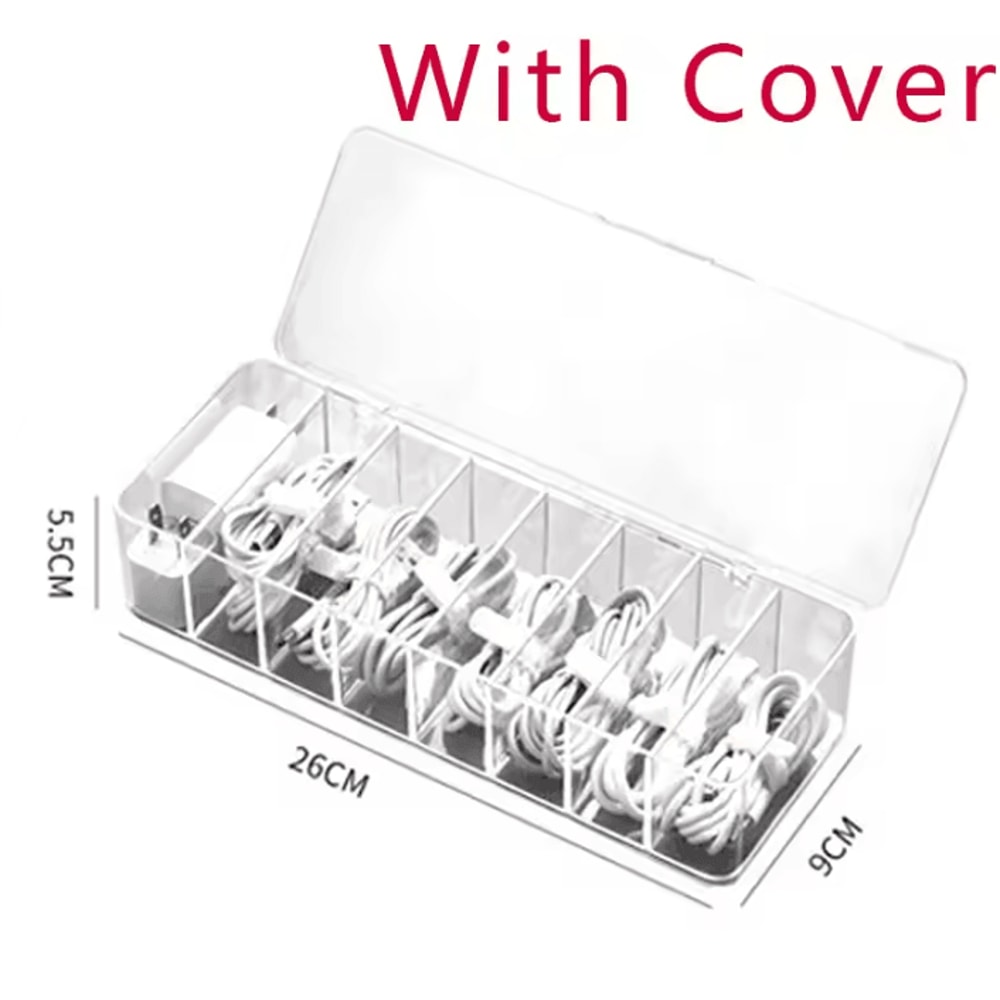 ClearSync Transparent Cable Organizer Box Divided Charger Accessory Storage Case 4