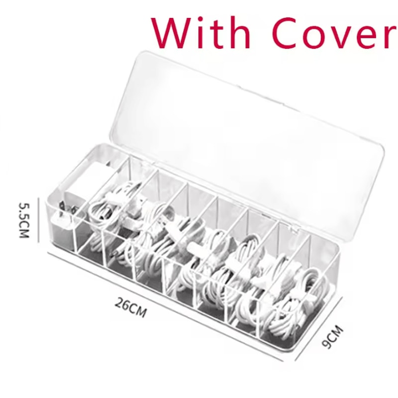 ClearSync Transparent Cable Organizer Box Divided Charger Accessory Storage Case 4