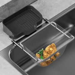 meshguard kitchen sink strainer rack – drain basket with 50 disposable filter bags