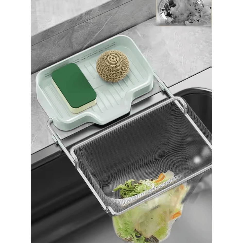 MeshGuard Kitchen Sink Strainer Rack Drain Basket With 50 Disposable Filter Bags 2