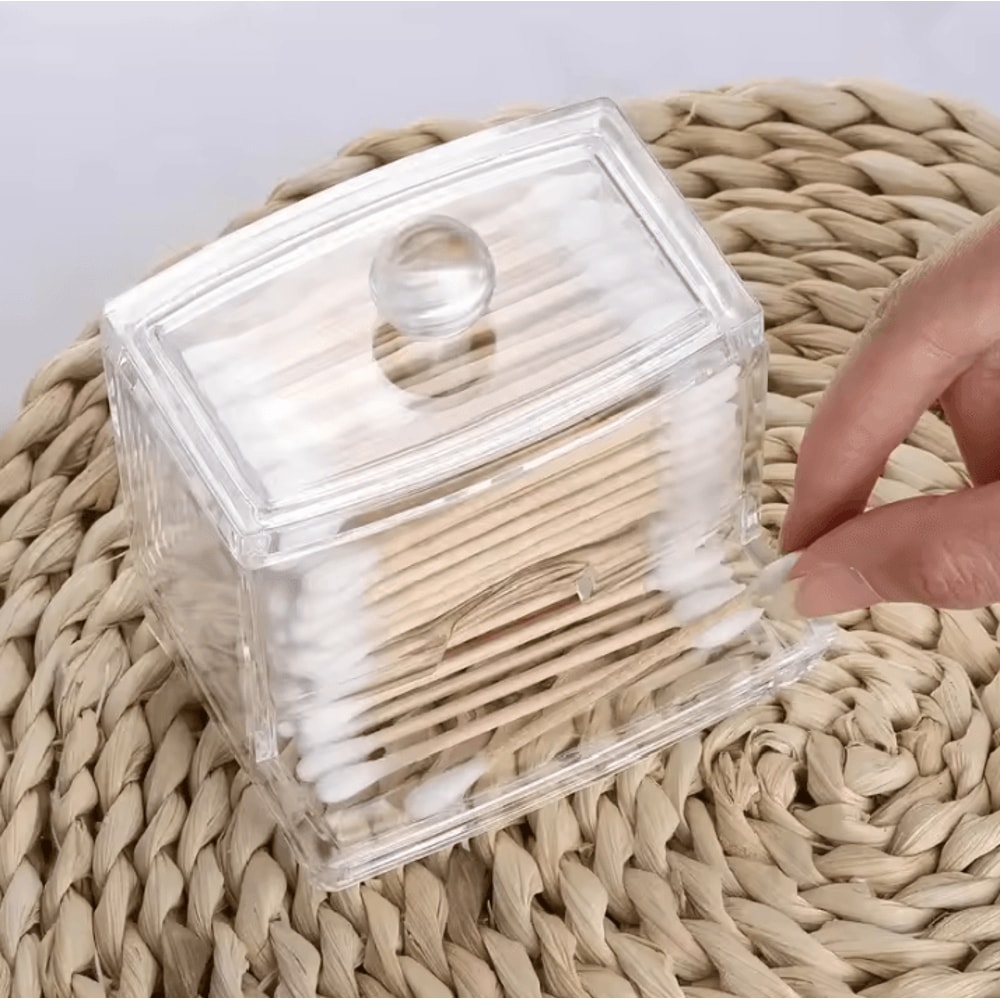 Clear Cotton Swab Pad Organizer Dispenser With Lid 1
