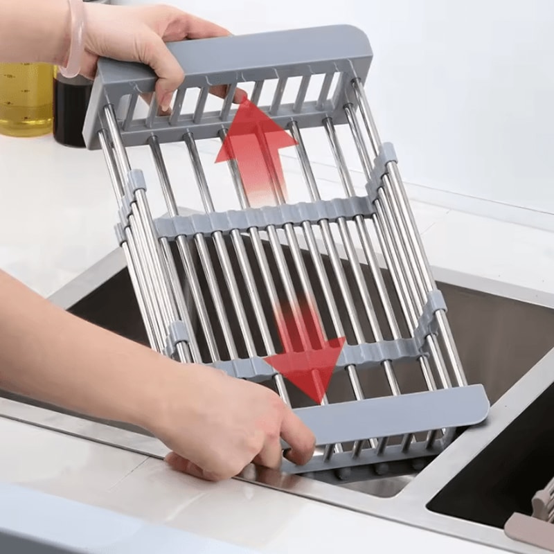Extendable Stainless Steel Sink Drain Rack For Dish Produce Washing 0