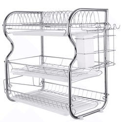 3-tier kitchen dish drying rack with utensil & cutting board holder