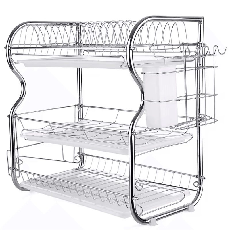 3Tier Kitchen Dish Drying Rack With Utensil Cutting Board Holder 0