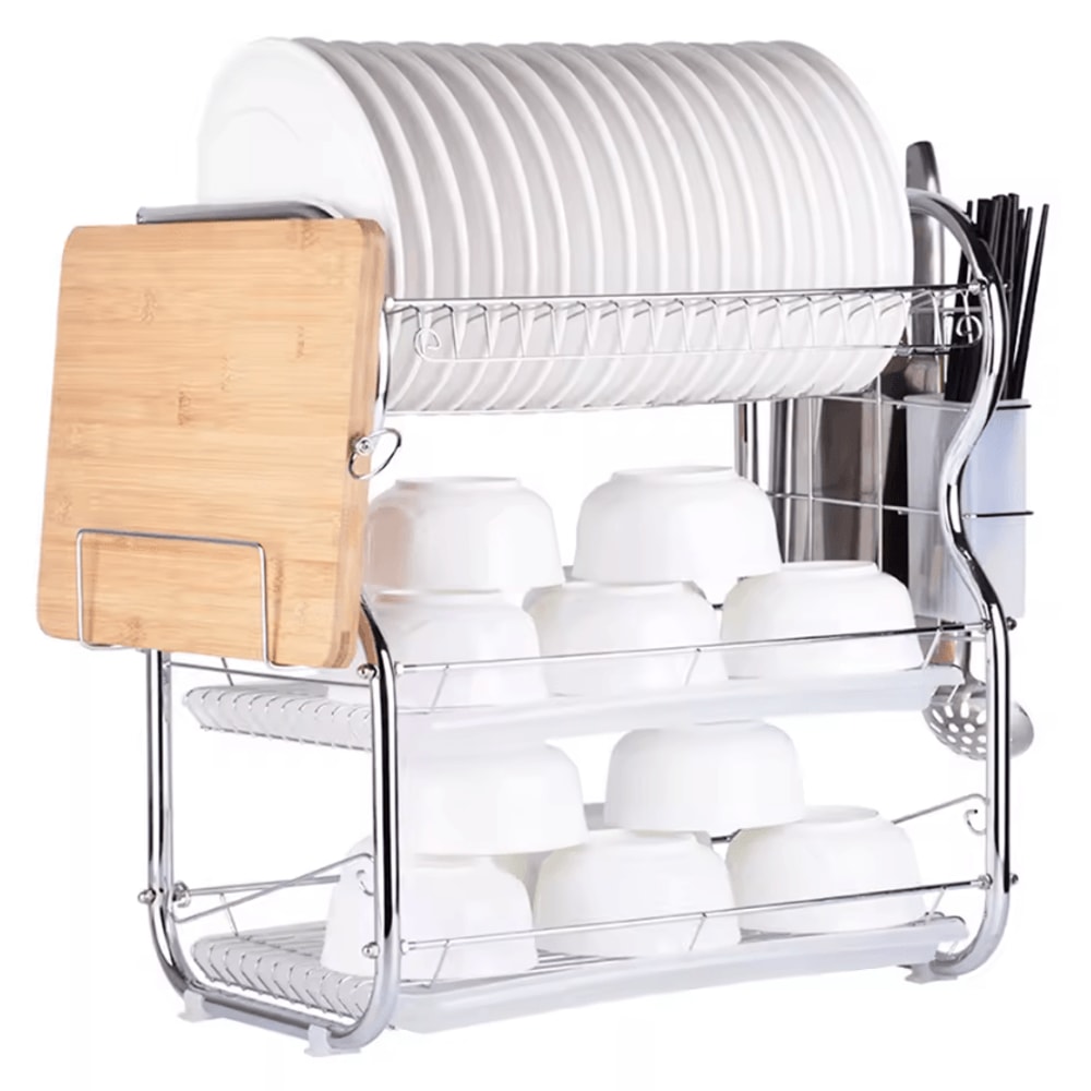 3Tier Kitchen Dish Drying Rack With Utensil Cutting Board Holder 2