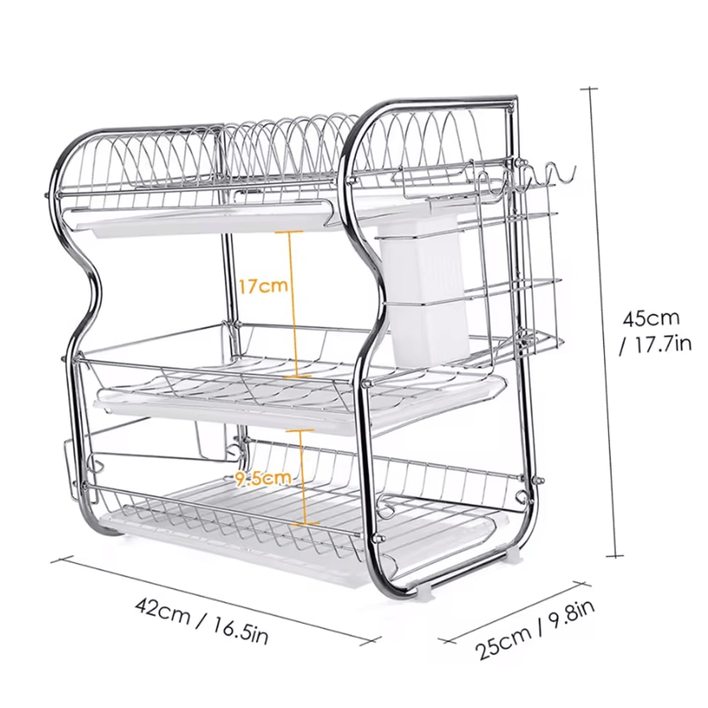 3Tier Kitchen Dish Drying Rack With Utensil Cutting Board Holder 4