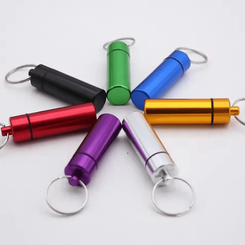 Mini Waterproof Aluminum Pill Holder Keychain For Travel Outdoor Use 1