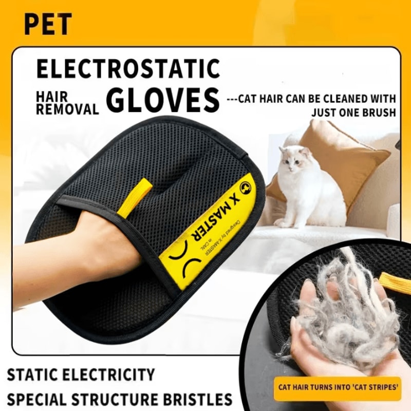 Reusable Pet Hair Remover Grooming Gloves With Lint Roller 0