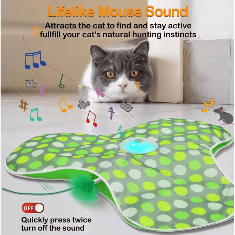 WhiskerHide Interactive Motion Cat Toy With Squeaky Mouse Feather Teaser 0