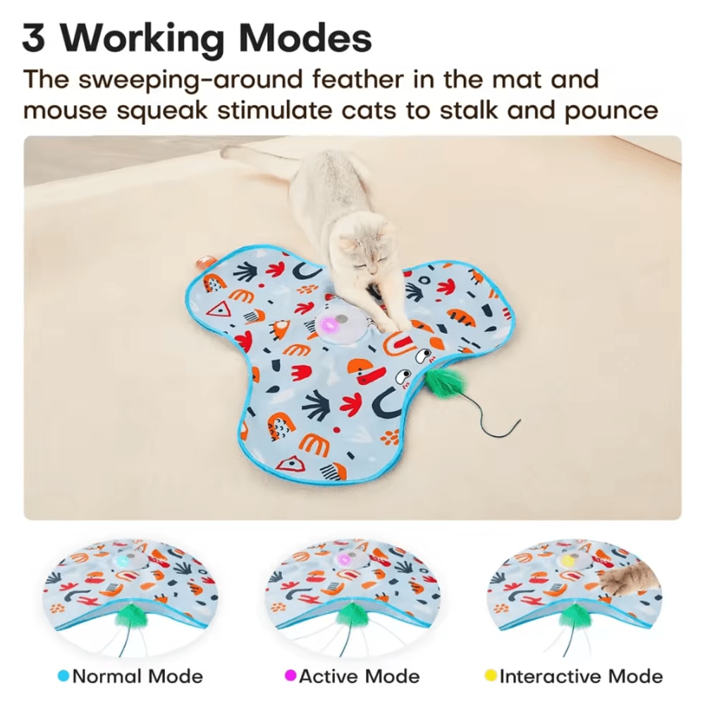 WhiskerHide Interactive Motion Cat Toy With Squeaky Mouse Feather Teaser 1