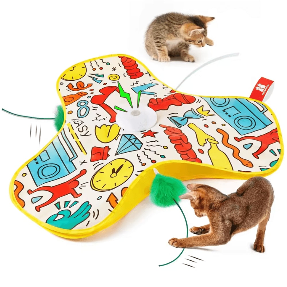 WhiskerHide Interactive Motion Cat Toy With Squeaky Mouse Feather Teaser 2