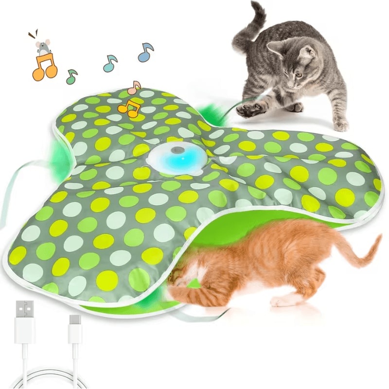 WhiskerHide Interactive Motion Cat Toy With Squeaky Mouse Feather Teaser 3
