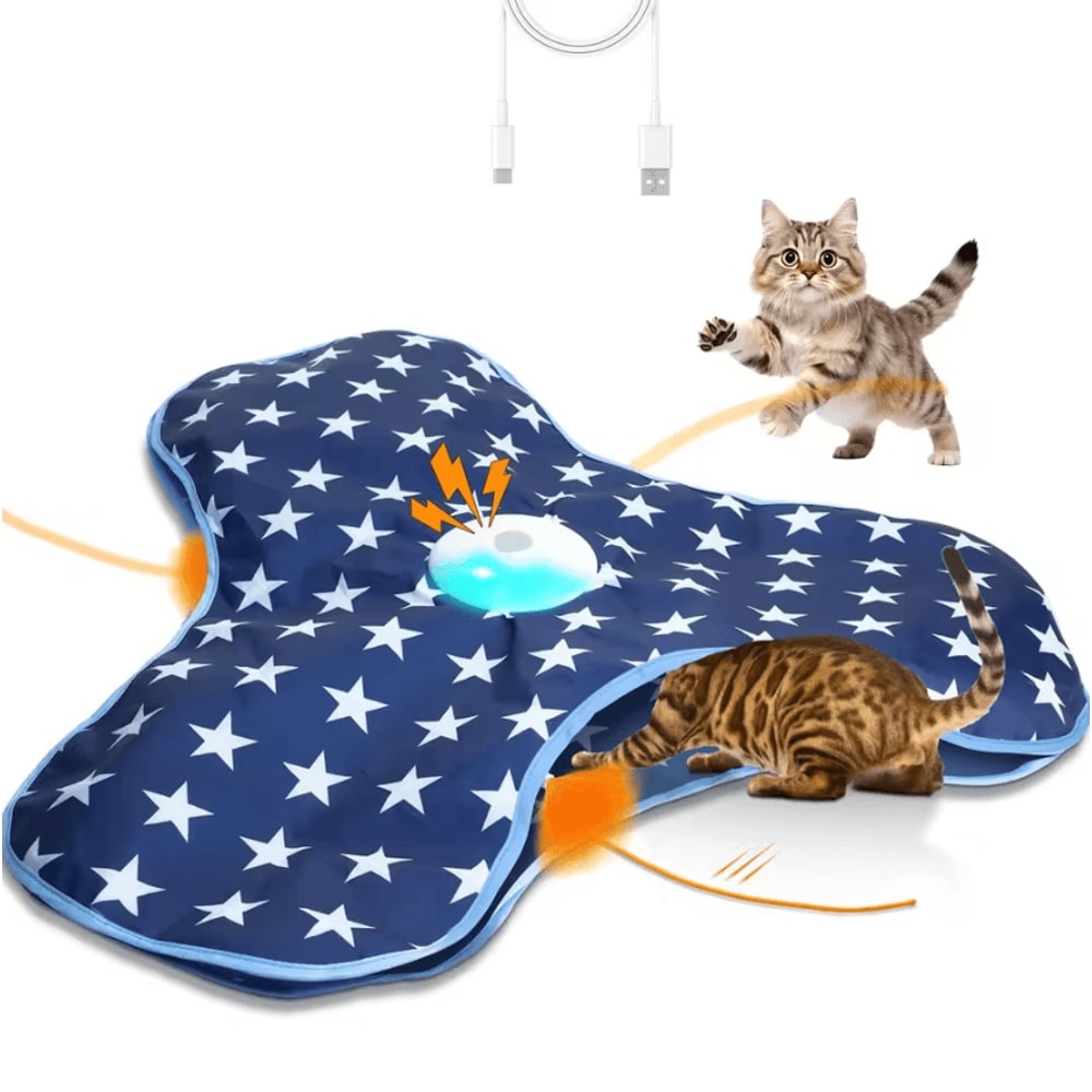 WhiskerHide Interactive Motion Cat Toy With Squeaky Mouse Feather Teaser 4