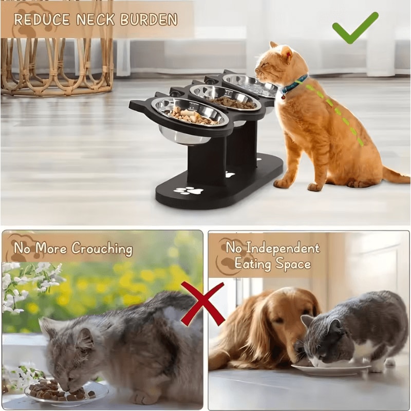 NordPaw Elevated Stainless Steel Cat Bowl With Wooden Stand 1