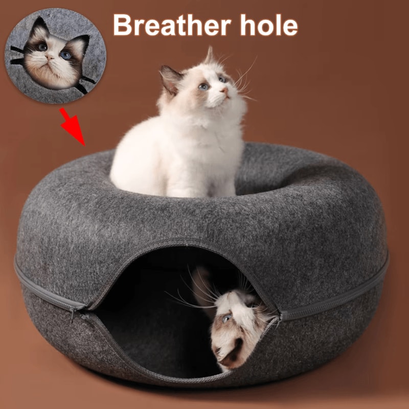 CozyLoop Felt Cat Tunnel Bed Interactive Donut Nest 0