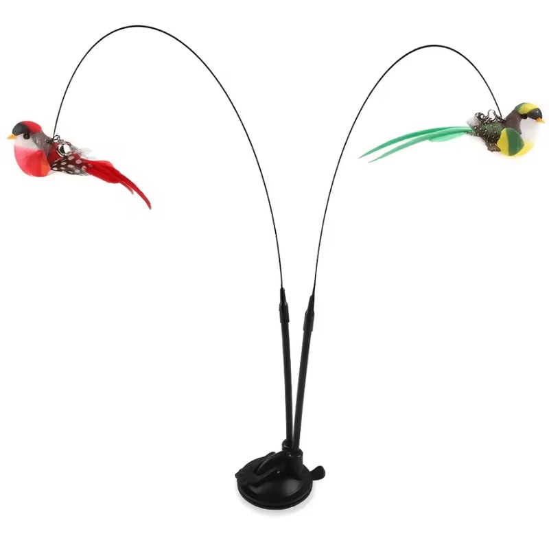 FeatherChase Double Bird Teaser Wand Set With Suction Cup Base 2