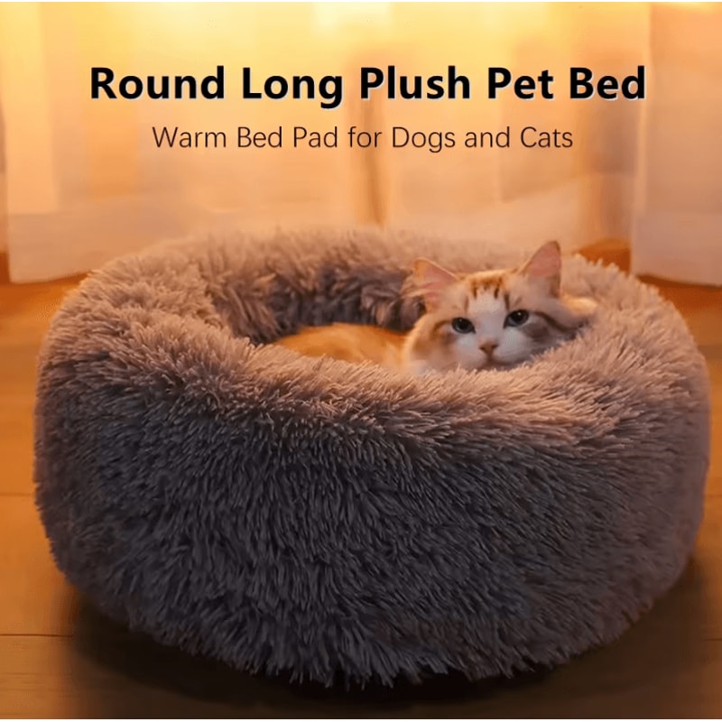 Calming Plush Donut Pet Bed For Cats Small Dogs 0