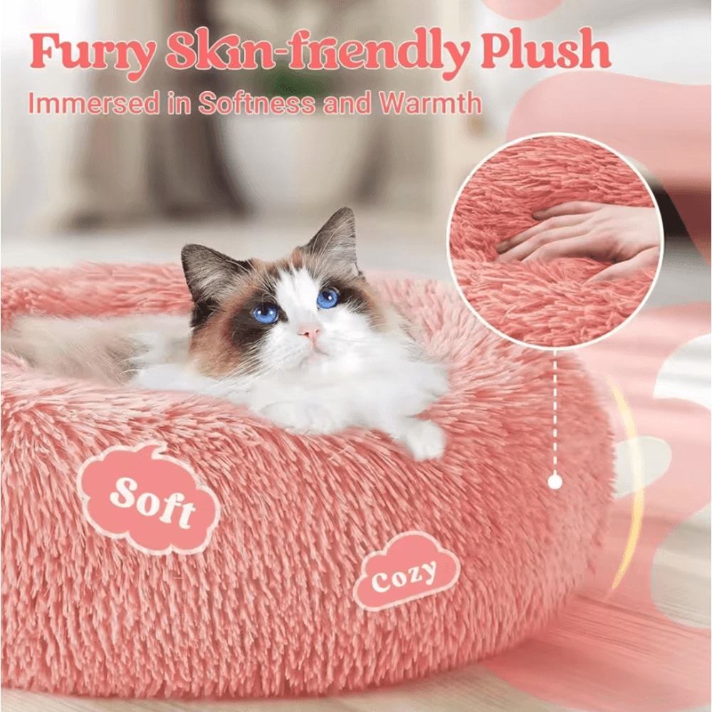 Calming Plush Donut Pet Bed For Cats Small Dogs 1