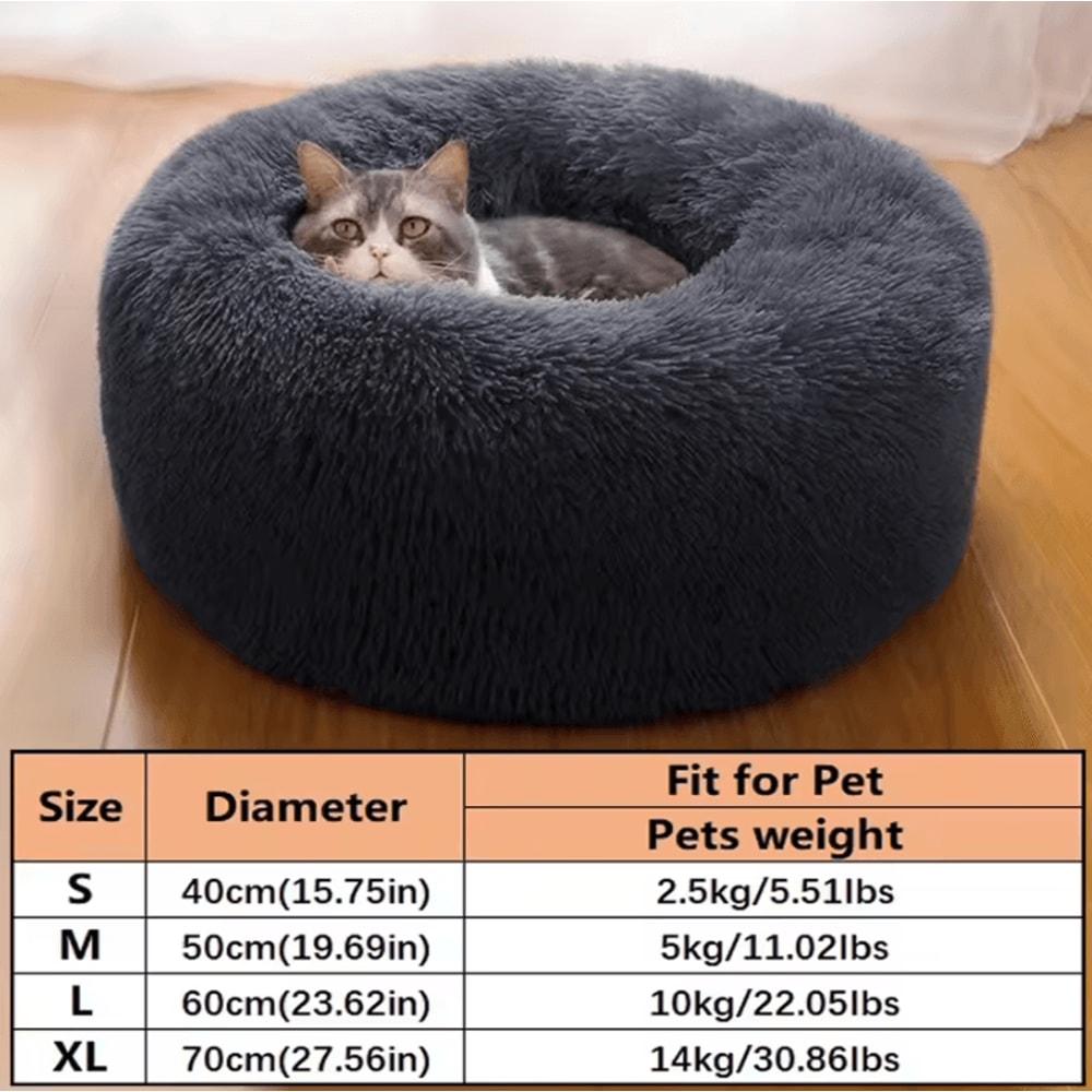 Calming Plush Donut Pet Bed For Cats Small Dogs 3
