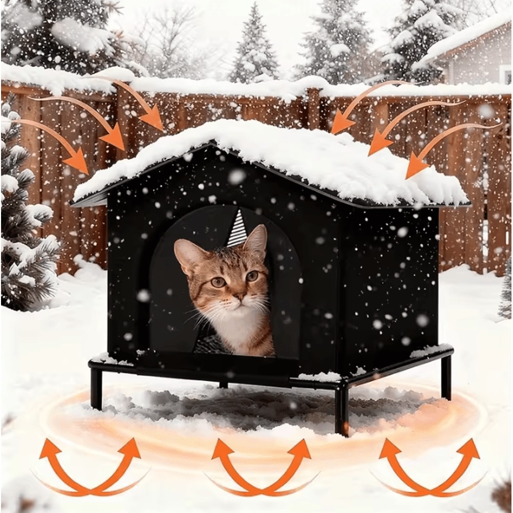 Insulated Outdoor Cat Shelter House With Cushion Winter Protection 0