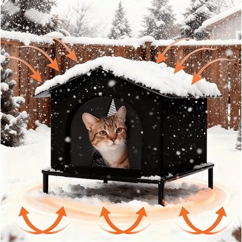 Insulated Outdoor Cat Shelter House With Cushion Winter Protection 0