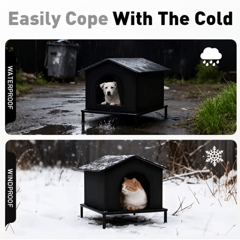 Insulated Outdoor Cat Shelter House With Cushion Winter Protection 2