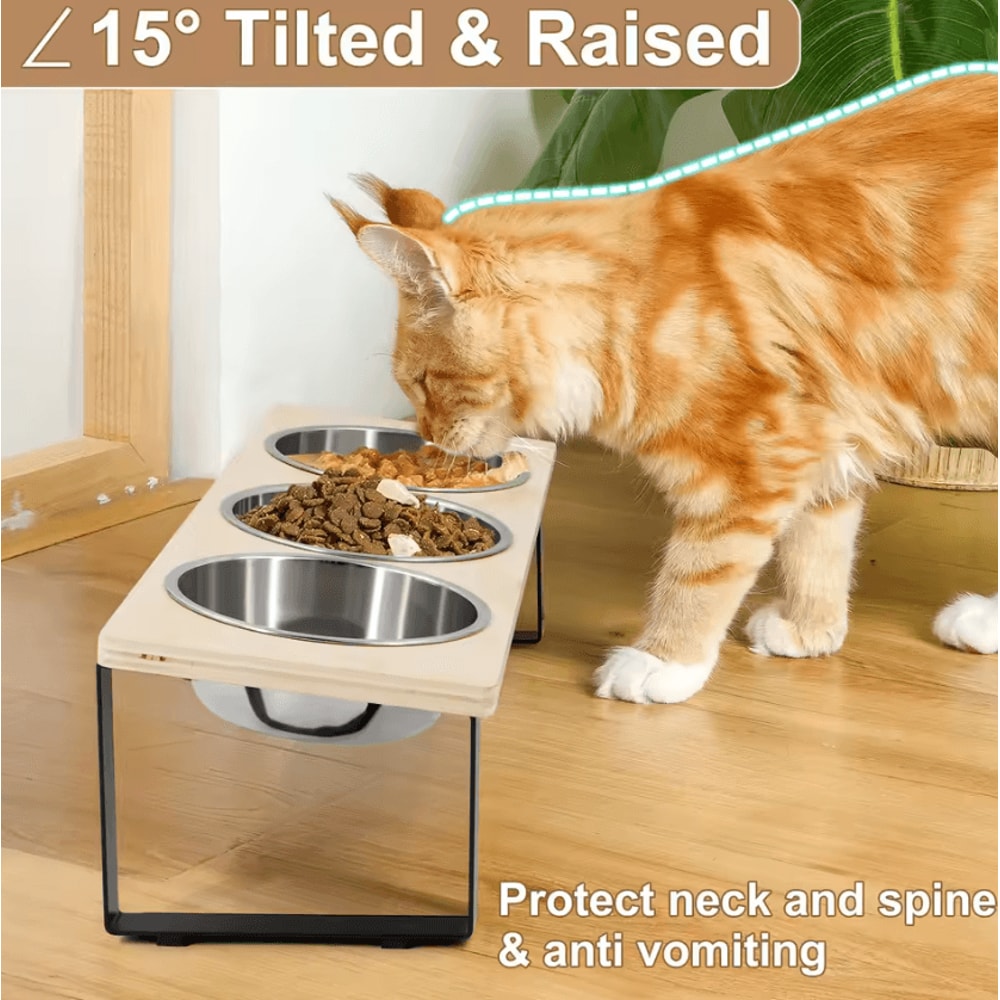 15 Tilted Elevated Cat Bowls With Stainless Steel Feeding Set 1