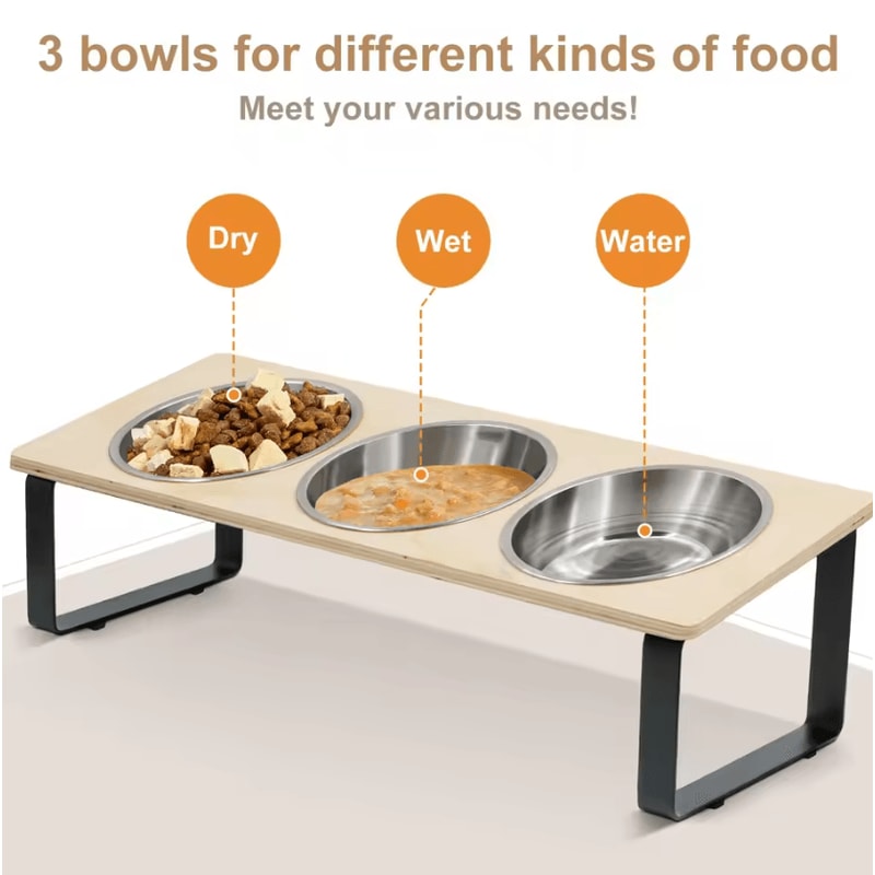15 Tilted Elevated Cat Bowls With Stainless Steel Feeding Set 2