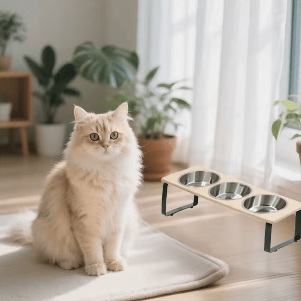 15 Tilted Elevated Cat Bowls With Stainless Steel Feeding Set 3