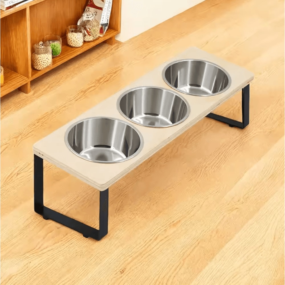 15 Tilted Elevated Cat Bowls With Stainless Steel Feeding Set 4