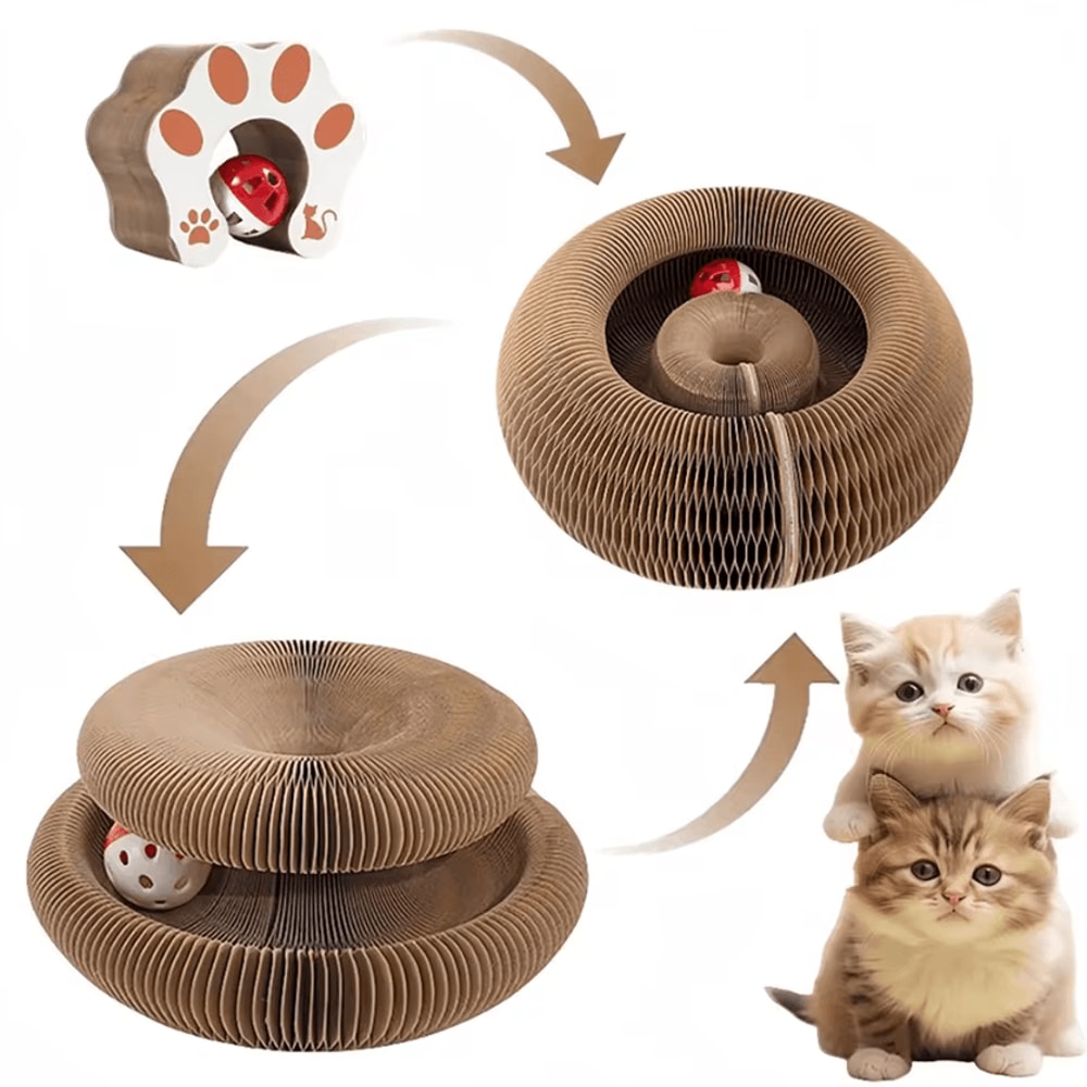 CozyPaws Foldable Cat Scratcher Tunnel Toy With Catnip Bell 0