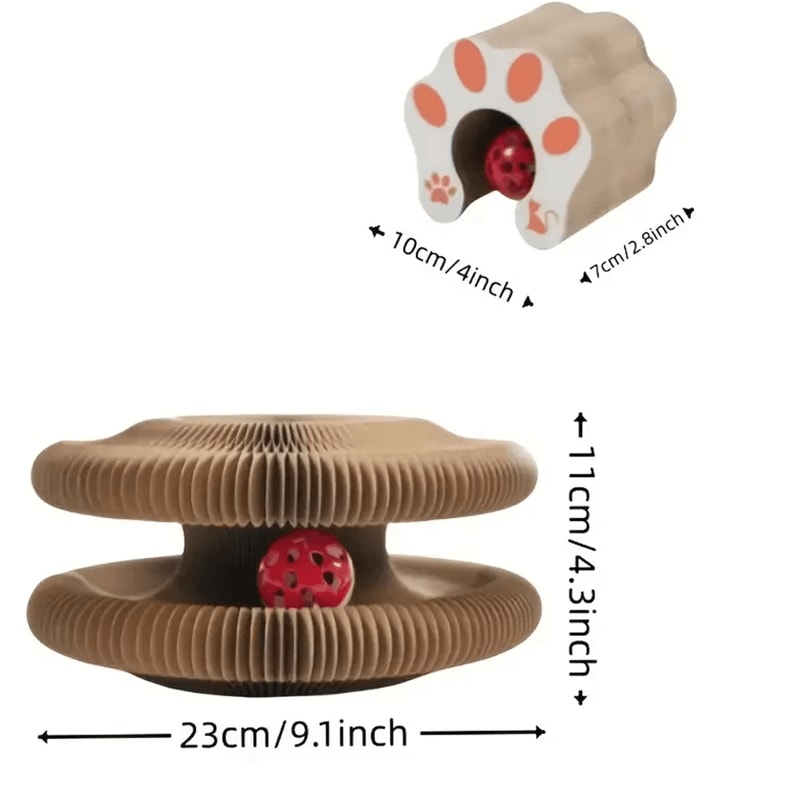 CozyPaws Foldable Cat Scratcher Tunnel Toy With Catnip Bell 1