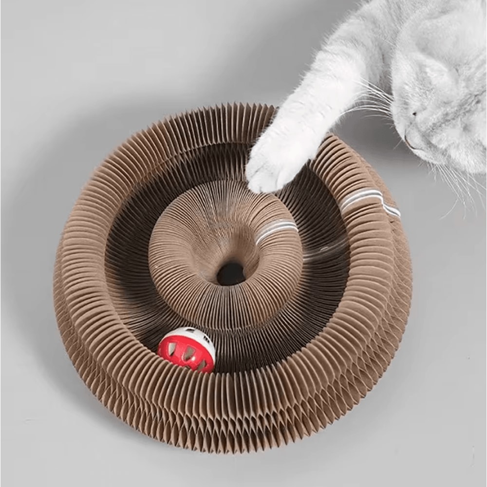 CozyPaws Foldable Cat Scratcher Tunnel Toy With Catnip Bell 2