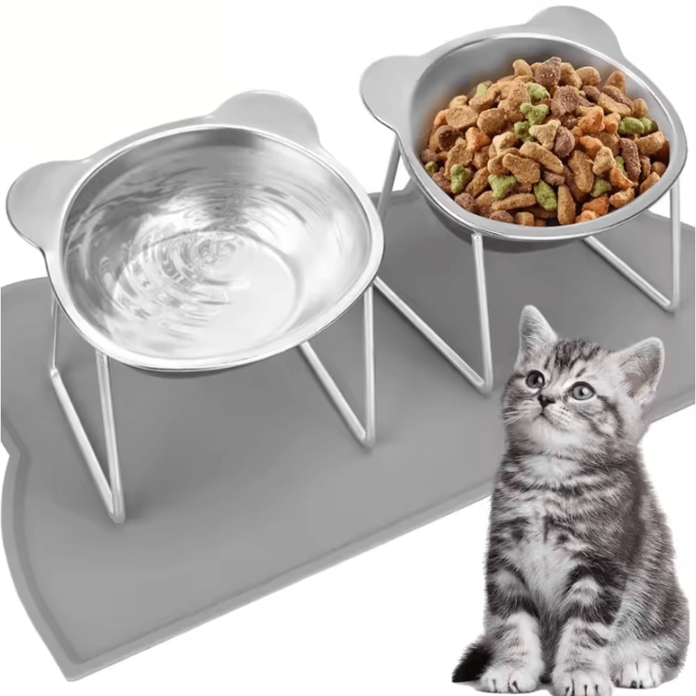 CozyTilt Elevated Stainless Steel Cat Bowl Set 0