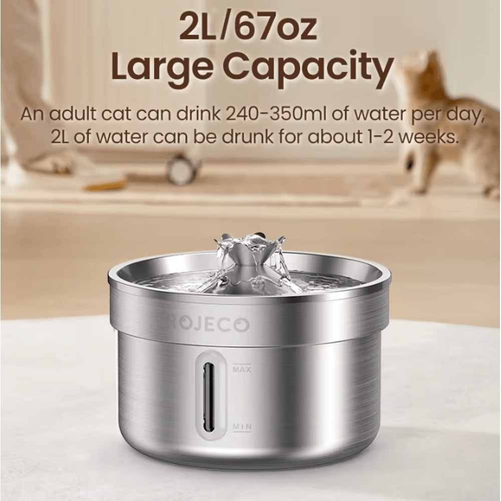 FlowPure ROJECO Stainless Steel Pet Water Fountain 1