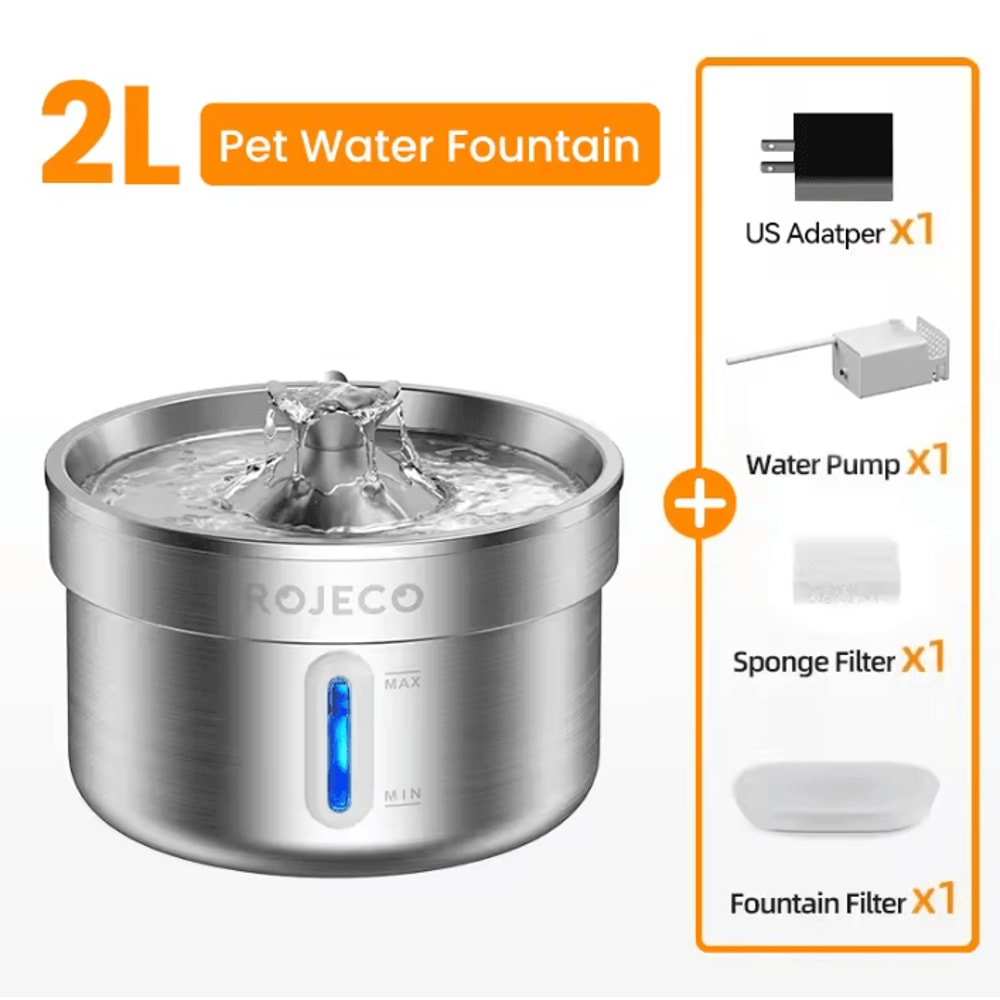 FlowPure ROJECO Stainless Steel Pet Water Fountain 3