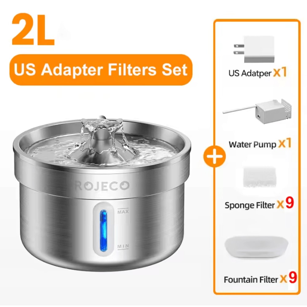FlowPure ROJECO Stainless Steel Pet Water Fountain 6