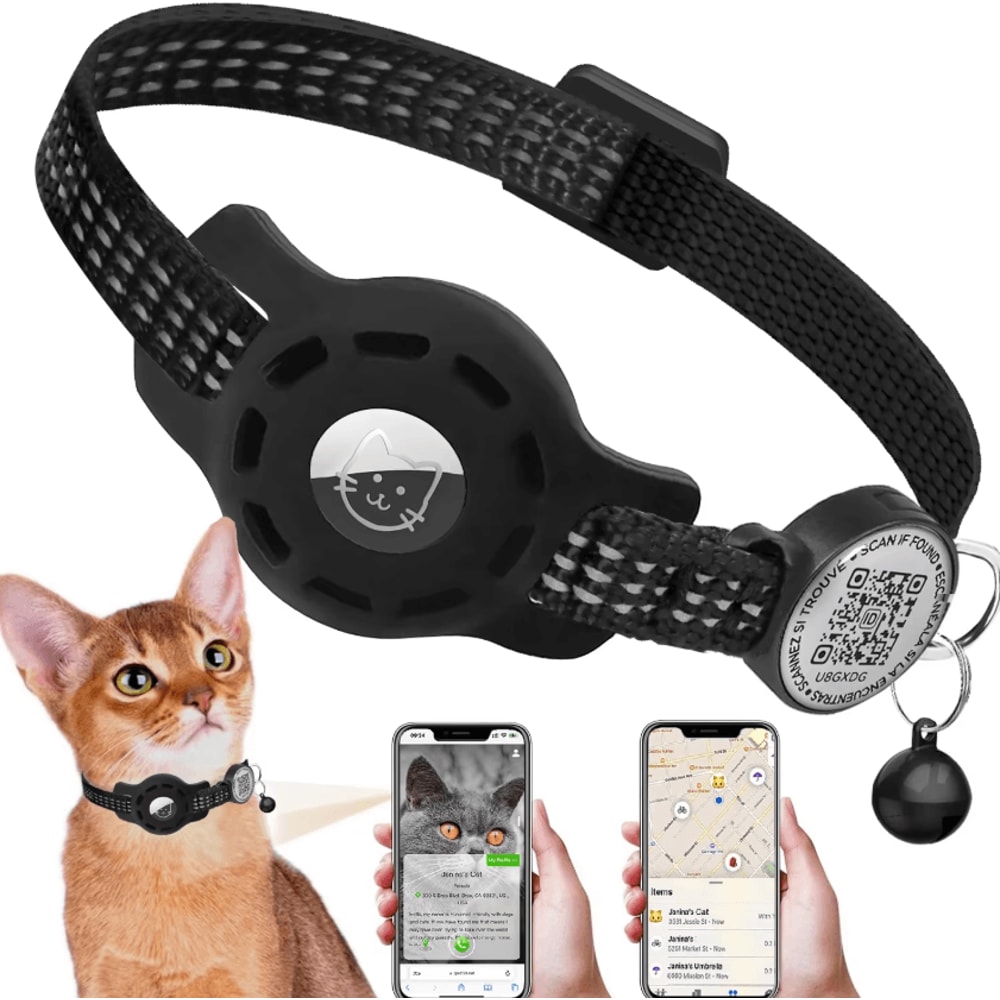 SafeTrack Reflective Cat GPS Collar With AirTag Holder QR ID Tag 0