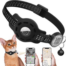 safetrack reflective cat gps collar with airtag holder & qr id tag
