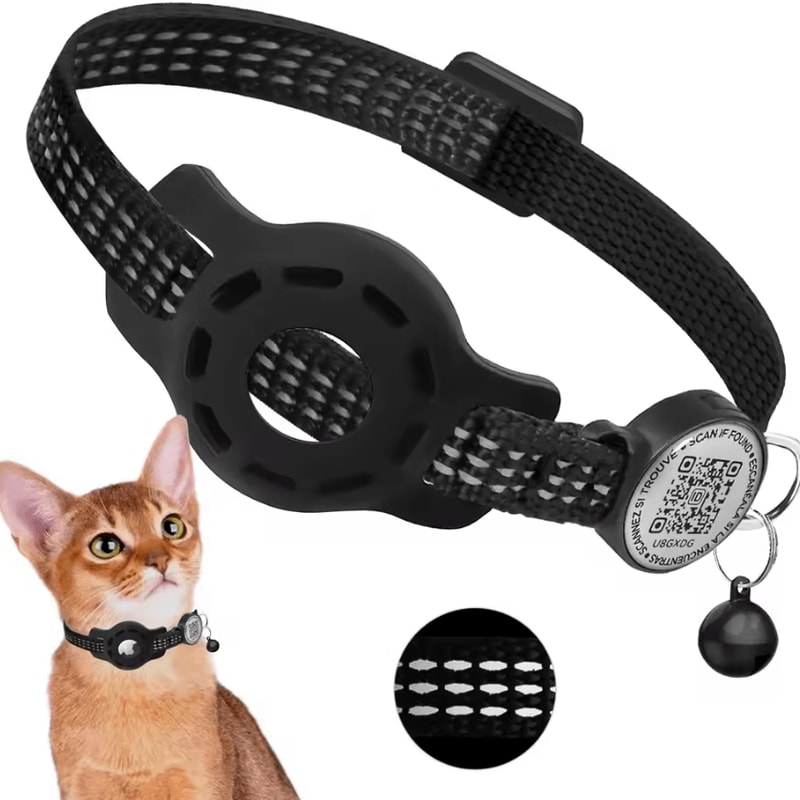 SafeTrack Reflective Cat GPS Collar With AirTag Holder QR ID Tag 3